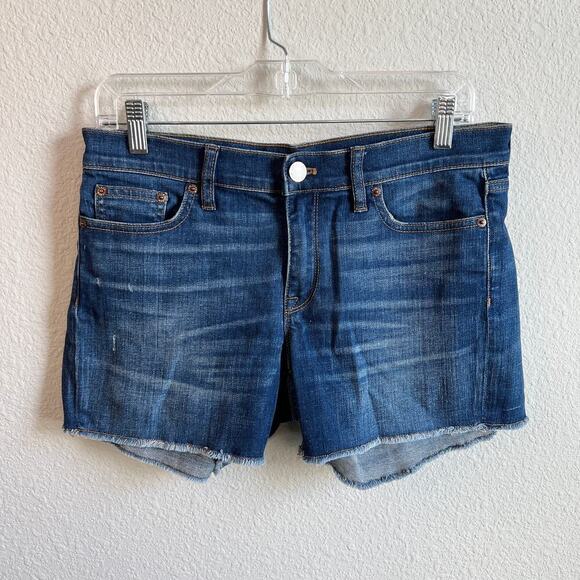 J. Crew Indigo Denim Shorts Women's 27 Dark Wash Cut Off Mid Rise Stretch - Picture 1 of 5